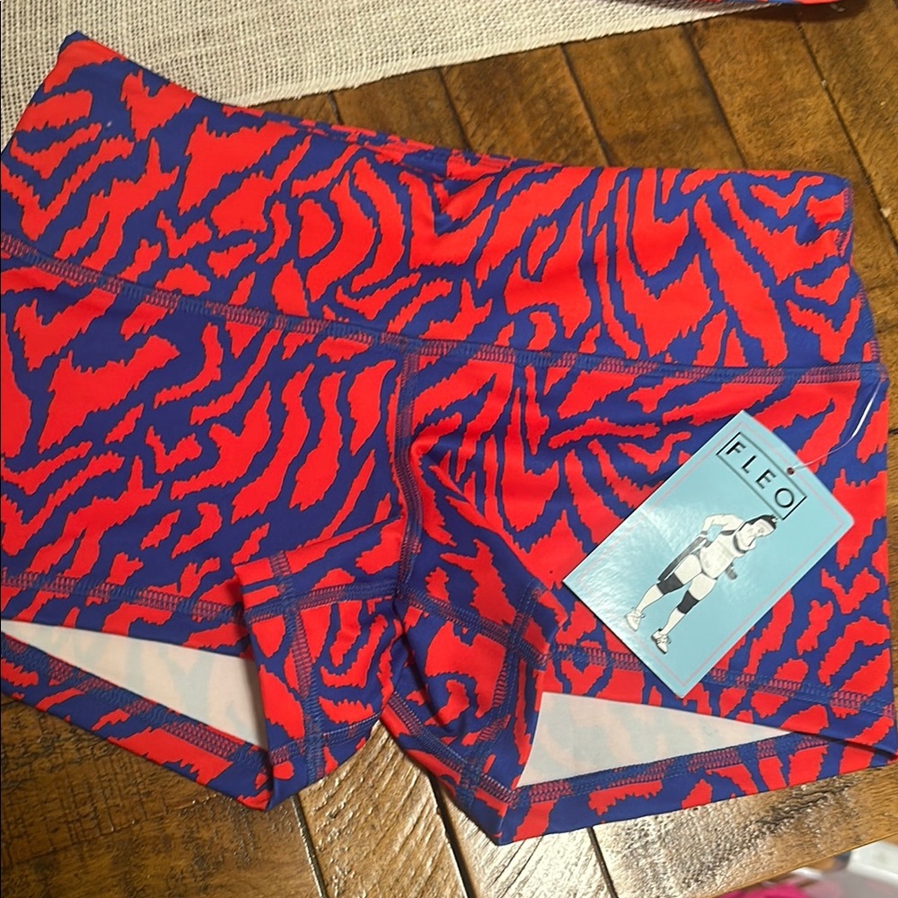 Fleo Red and Blue Athletic Shorts with Dynamic Print NWT size s